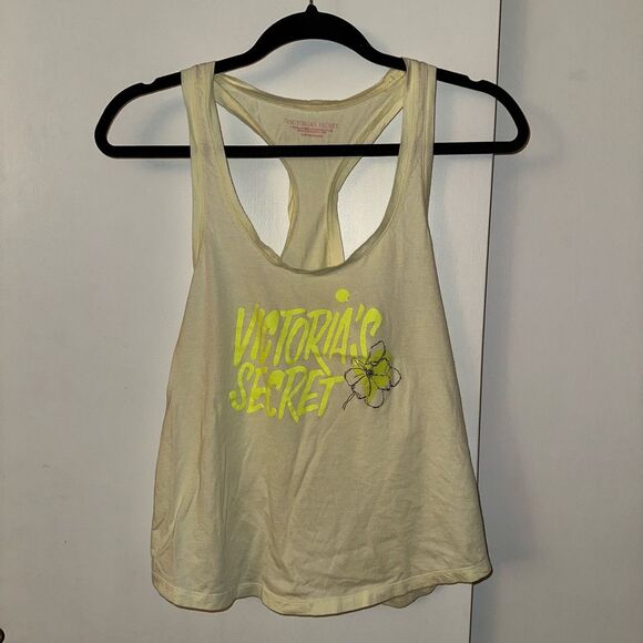 Victorias Secret Women’s Beige Yellow Glitter Graphic Tank Top Small EUC - Picture 1 of 9